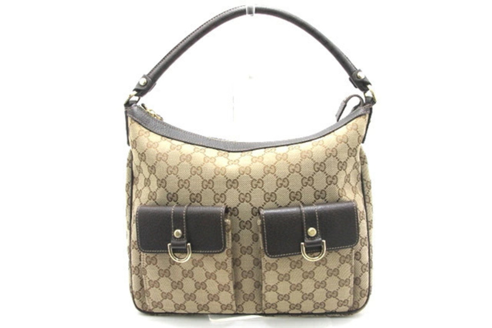 Gucci Shoulder Bag Canvas Beige Cream Brown GG